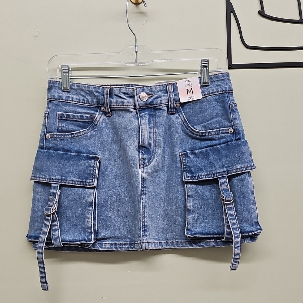 Denim Cargo Women Mini Skirt M